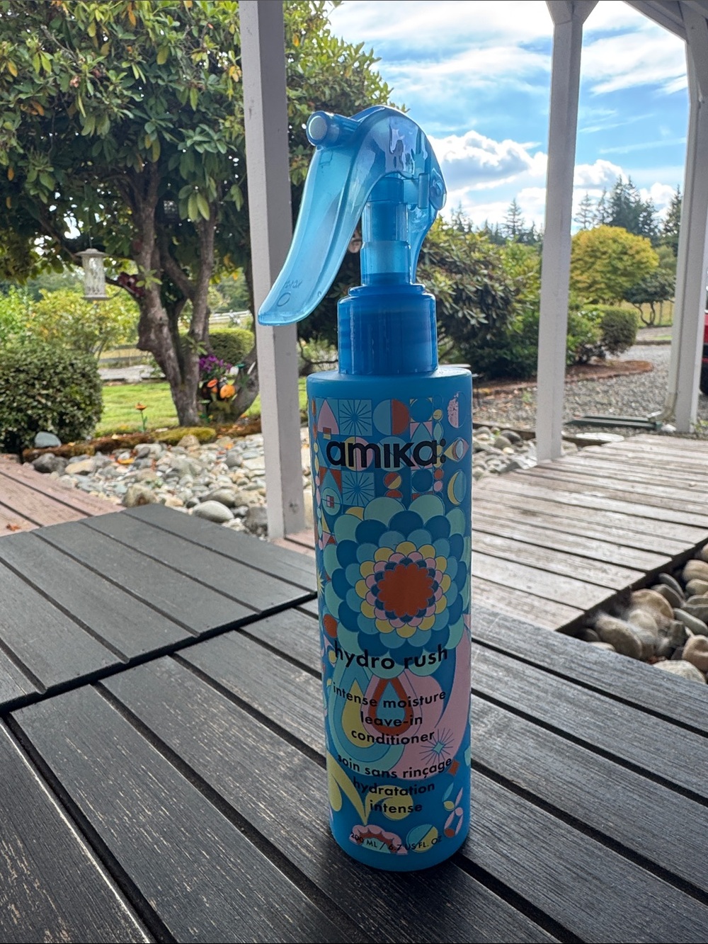 amika Hydro Rush Intense Moisture Leave-In Conditioner - Bright Blue Bottle